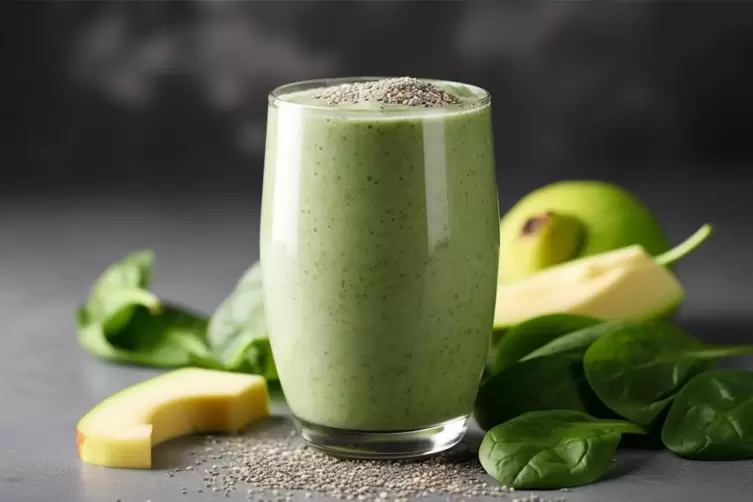 Gesund: Smoothie mit Avocado und Kr&auml;utern.