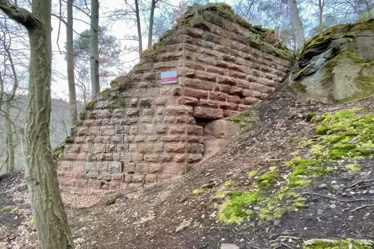 Burgruine Lichtenstein: Nur noch ein Stück der Buckelquader-Schildmauer kündet von der kleinen Höhenburg der Herren von Lichtens
