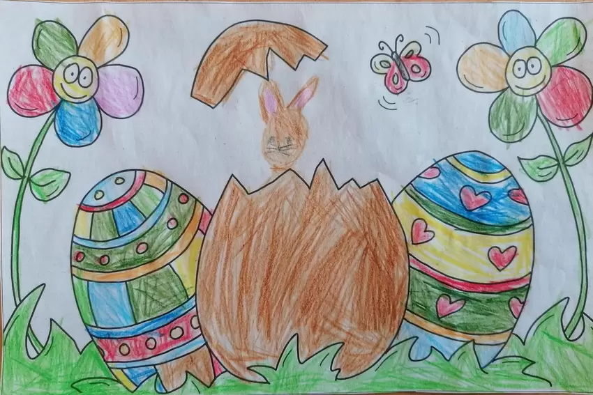 Braunes Ei, brauner Hase heißt es bei Julian Kaul, Hallgarten, 7 Jahre alt.