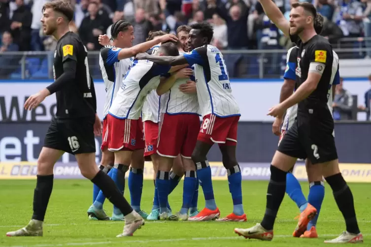 Frust und Freude: Hamburger Jubel nach dem 2:1. 