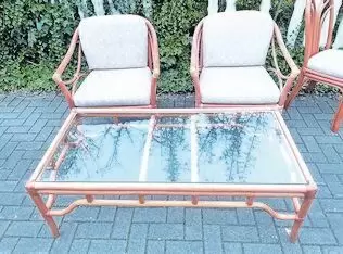 Lounge Set für den Garten oder Wintergarten aus Leichtholz ähnlich wie Bambus aus deutscher Herstellung bestehend aus 2 Sesseln