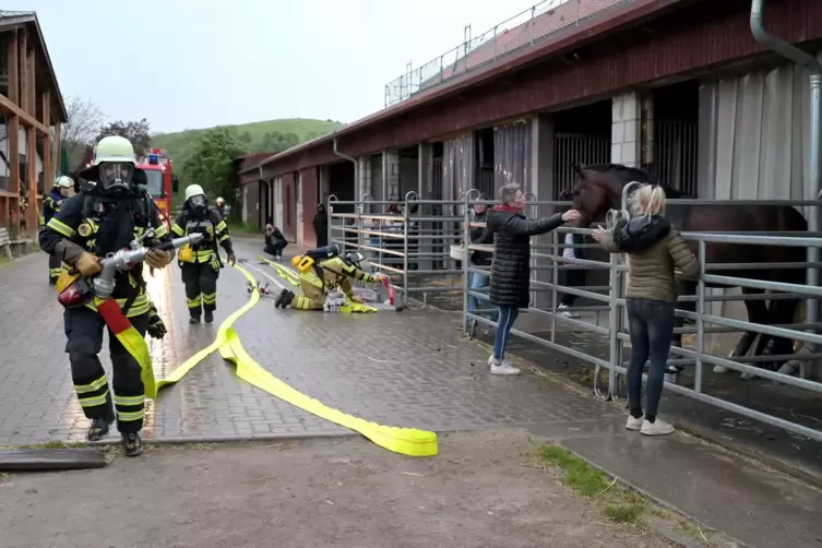 Schl&auml;uche ausgerollt: Einsatz auf dem Ludwigshof.
