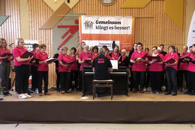 Der Herschberger Frauenchor unter Leitung von Wolfgang Fuhrmann gab zusammen mit seinem Projektchor und jungen Talenten der Krei
