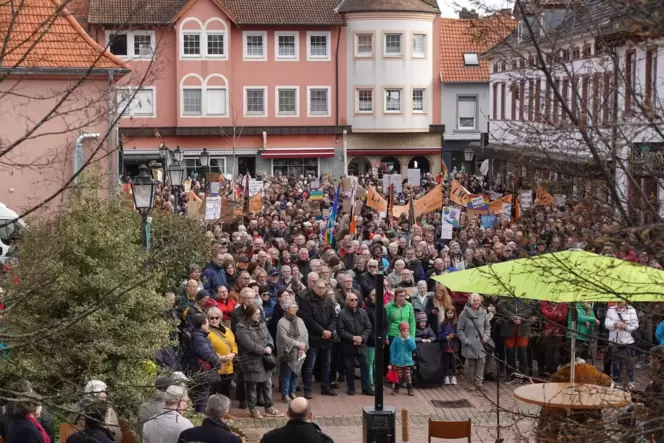 Zur Erstauflage der Veranstaltung im Februar kamen laut Polizei etwa 1000 Menschen: Demokratie-Demo auf dem Schillerplatz.