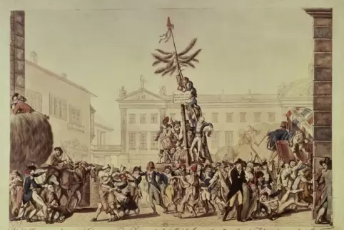 Im Herzogtum Pfalz-Zweibrücken errichten französische Revolutionstruppen im Februar 1793 einen Freiheitsbaum.