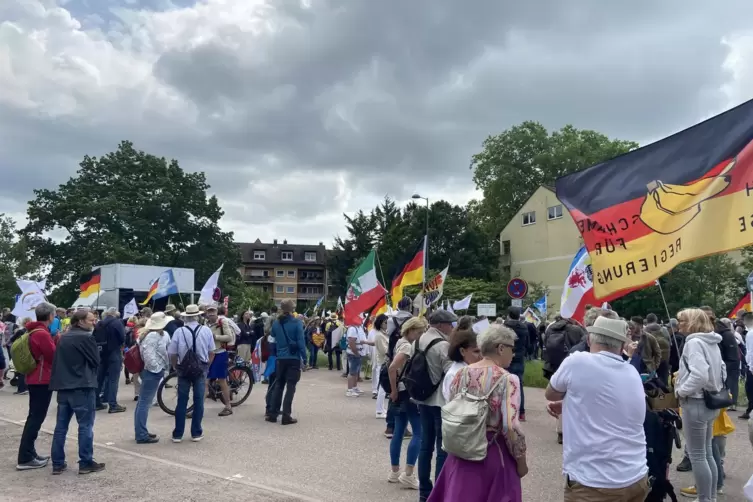 Auftakt auf der Festwiese. Es waren deutlich weniger Menschen dem Aufruf von &bdquo;FreiEinig&ldquo; gefolgt als angek&uuml;ndigt. 
