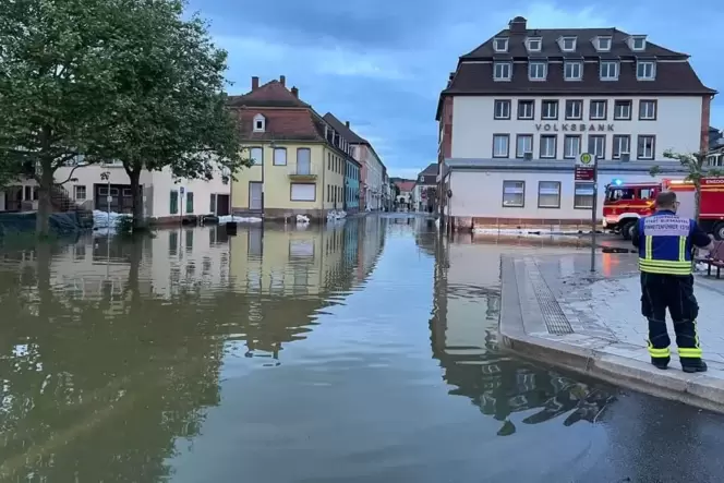 Überflutet: Laut Feuerwehr wurden beim Hochwasser 49,5 Millionen Liter Wasser aus der Stadt Blieskastel gepumpt.