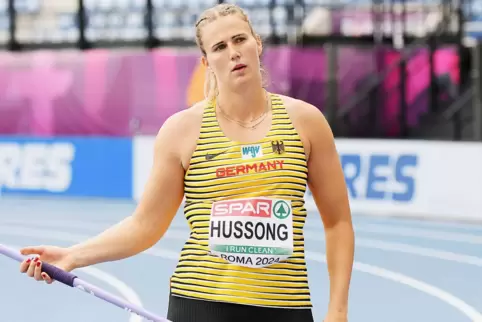 Christin Hussongs bester Wurf in der Qualifikation landete bei 58,21 Meter. Christin Hussongs bester Wurf in der Qualifikation landete bei 58,21 Meter.