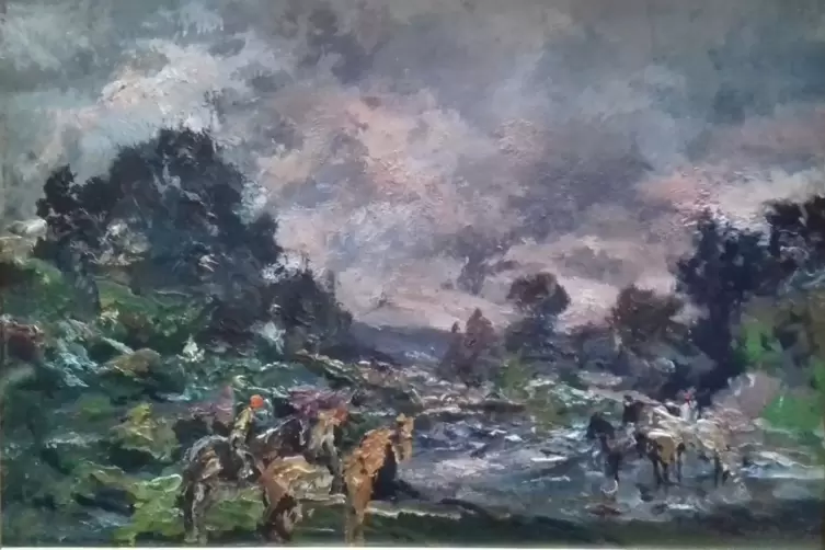 Szenerie aus den 1930er-Jahren: Max Mayrshofers &bdquo;Reiter&ldquo; unter dramatischem Himmel. 