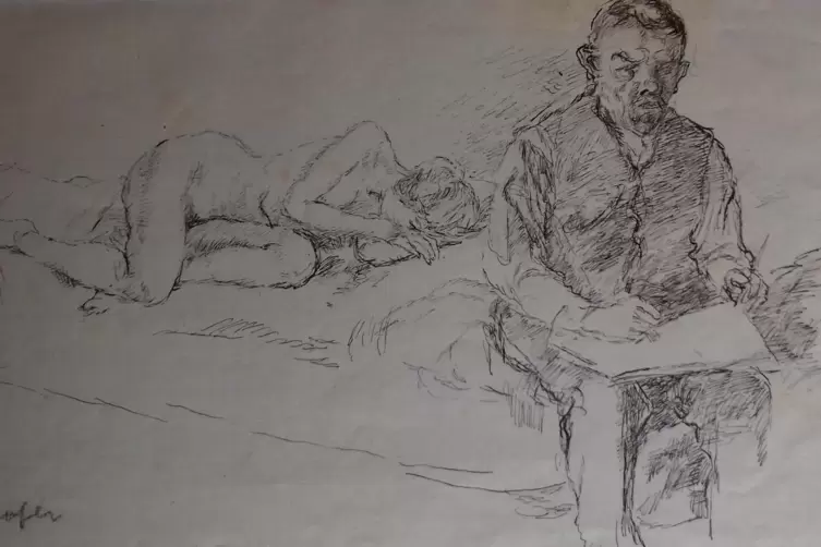 &bdquo;Maler und Modell&ldquo; aus den 1930er-Jahren. Bereits seit 1919 leitete Max Mayrshofer Aktkurse. 