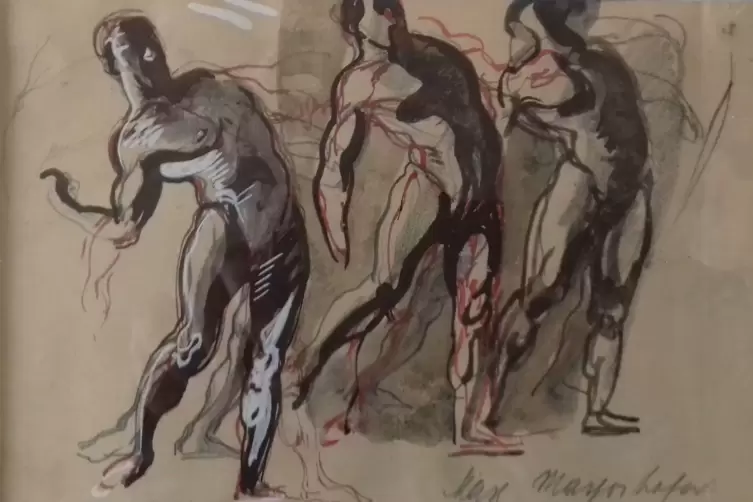 &bdquo;Bewegte Figuren&ldquo; : Die Studie in Mischtechnik des 25-j&auml;hrigen Max Mayrshofer zeigt seine gute Beobachtungsgabe. 