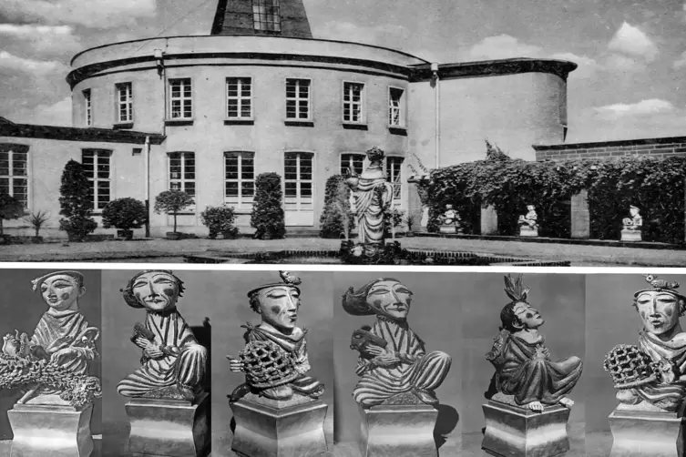 Der Weinhof war ein kleiner Bereich mit grotesken Figuren im Gebäudekomplex des ehemaligen Ausstellungsparks – der heutige Volks