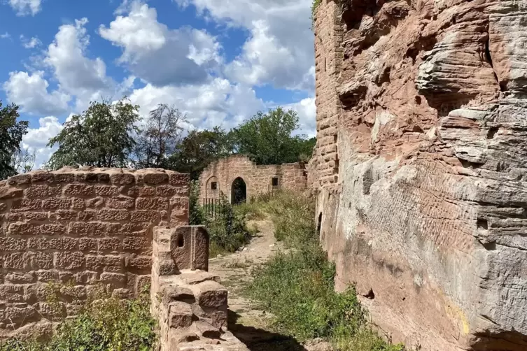 Die Unterburg: Blick vom &bdquo;Schnabeleck&ldquo; im S&uuml;den auf die Reste eines Geb&auml;udes, das sich oberhalb des Halsgrabens erhob.