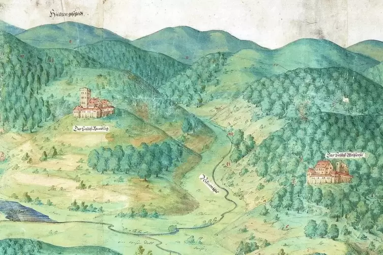 Anno 1564: Auf einer historischen Karte des Gebiets wirkt Meistersel (re.) noch genauso intakt wie die Ramburg (li.), Ausschnitt