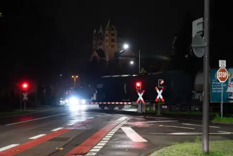 Laut: Ein Zug fährt über das Industriegleis in Speyer. 