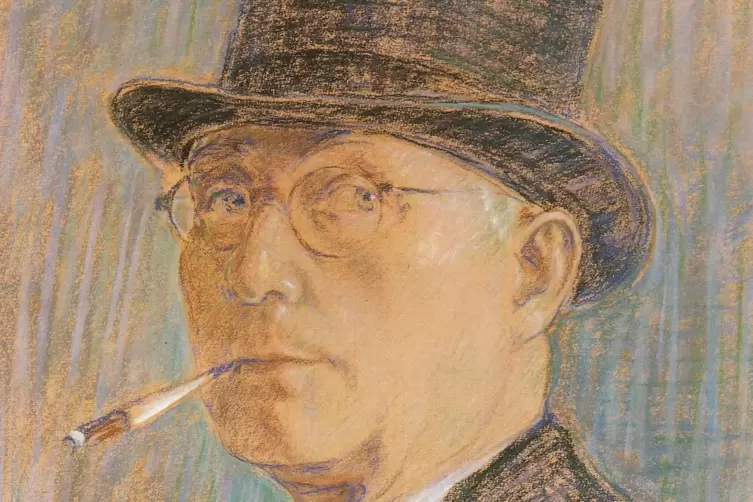 Ausschnitt aus Adolf Kesslers Pastell &bdquo;Selbstportr&auml;t mit Zylinder&ldquo; von 1951. 