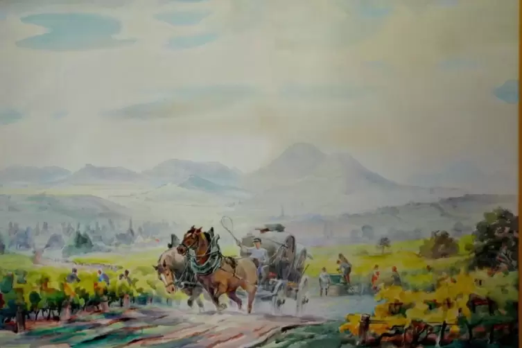 Aquarell &bdquo;Weinlese bei Godramstein&ldquo; (1953) 
