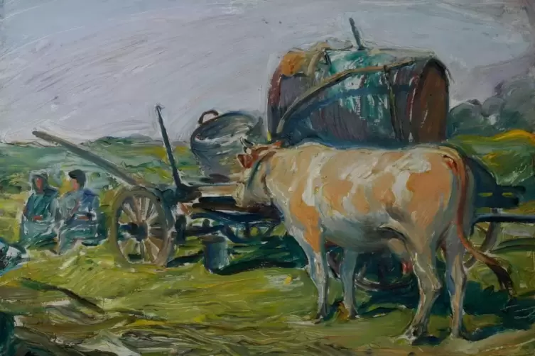 &bdquo;Kuh mit Vitriolwagen&ldquo; von 1923 &ndash; die Winzer spritzten gegen gegen Mehltau.