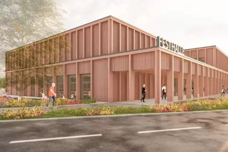 Ein Entwurf der neuen Festhalle vom Sommer 2023.