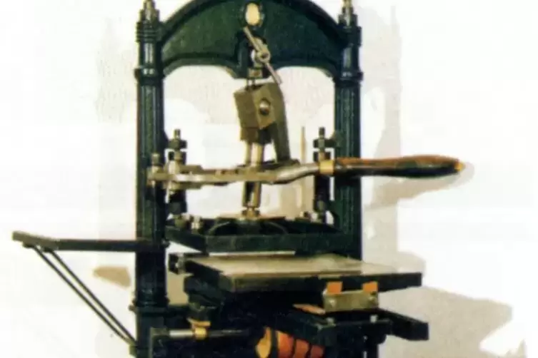 Ein fr&uuml;hes Modell der Dingler&rsquo;schen Kniehebelpresse.