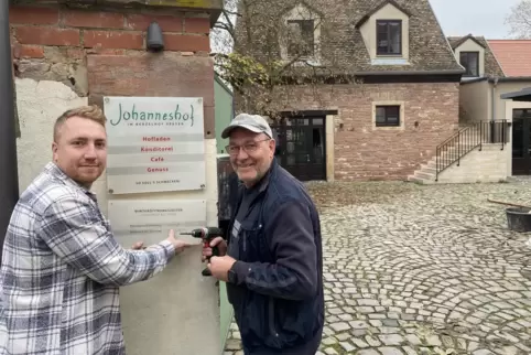 Neues Firmenschild: Michael (links) und Volker Wickenheißer bereiten die Eröffnung des Johanneshofs in Speyer vor. Neues Firmenschild: Michael (links) und Volker Wickenheißer bereiten die Eröffnung des Johanneshofs in Speyer vor.
