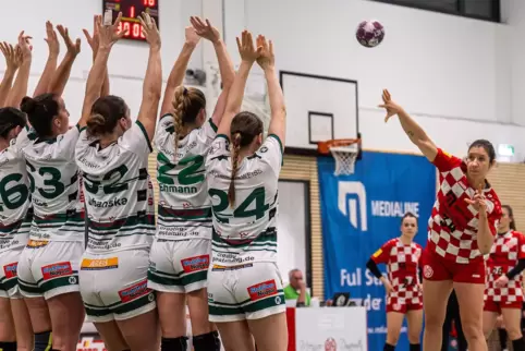 Eines ihrer letzten Spiele für die „Meenzer“ am 18. November 2023: Hier trifft die Zweibrückerin Elisa Burkholder (rechts) vom 1 Eines ihrer letzten Spiele für die „Meenzer“ am 18. November 2023: Hier trifft die Zweibrückerin Elisa Burkholder (rechts) vom 1