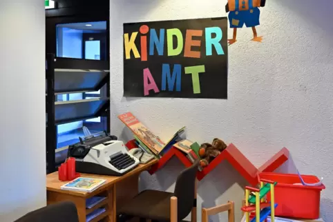 Schreibmaschine, Papier, Stifte, Telefon – das Kinderamt ist gut ausgestattet.