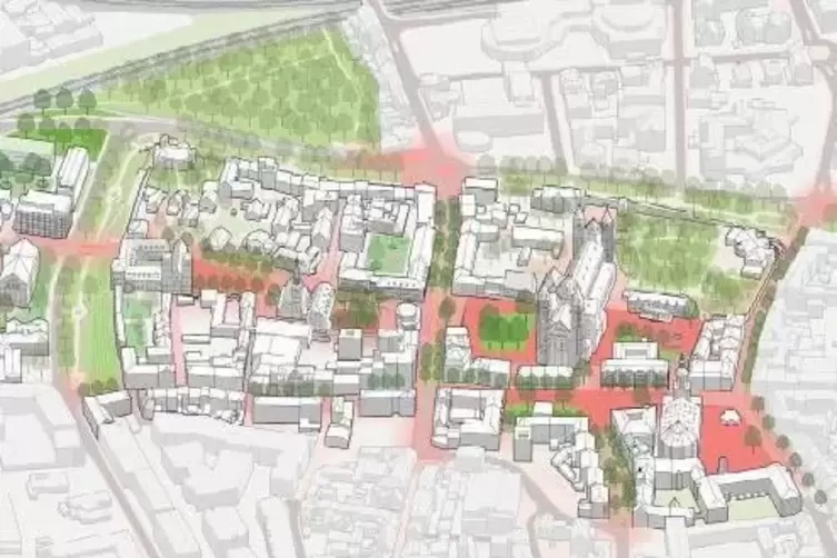 Das 19 Hektar gro&szlig;e Areal des Domquartiers im Stadtplan Worms. 