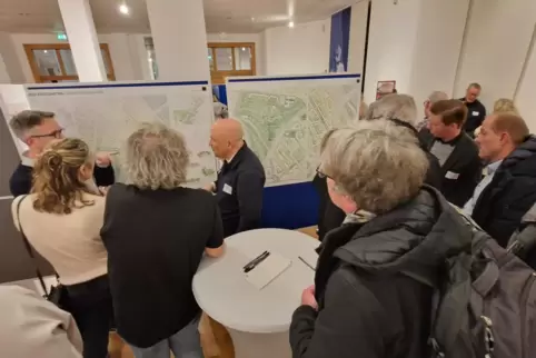 Björn Severin (Mitte) erklärt die Pläne der Büros Rheinflügel Serverin (Düsseldorf) und des Clubs L94 Landschaftsarchitekten (Kö