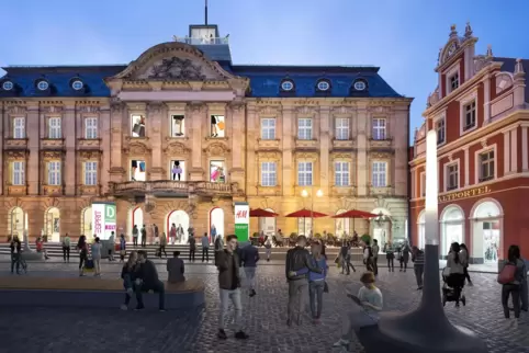 2018: Pläne für die Postgalerie mit Turm und Rampe vor dem Eingang (Visualisierung). 2018: Pläne für die Postgalerie mit Turm und Rampe vor dem Eingang (Visualisierung).
