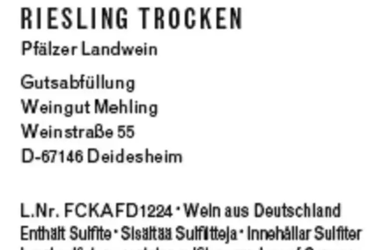 Darum geht es: die Losnummer FCKAFD1224 auf dem r&uuml;ckseitigen Etikett des 2022er Riesling Landweins. 