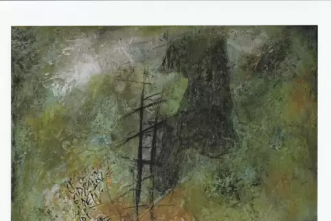 Ilse Schoner (Kaiserslautern): „Kahle ZeitStufen“, Acryl/Mixed Media, Gedicht: „In der Fernsten Nebendeutung“