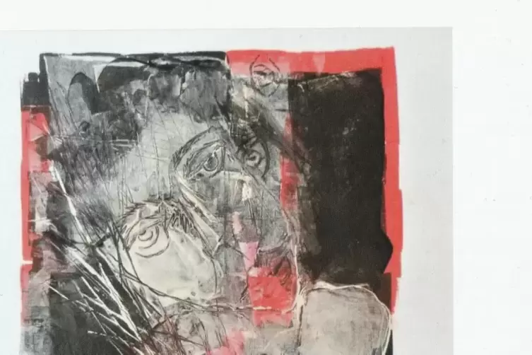 Heike Wilhelm (Zweibr&uuml;cken): &bdquo;Haut Mal&ldquo;, Acryl/Linoldruckfarbe, Gedicht: &bdquo;Haut Mal&ldquo;. 