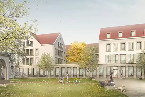 Sparkassenquartier: künftiger Blick vom Kreuzgang aus.