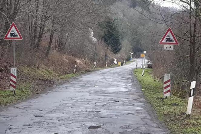 Die Straße führt unterhalb der Zweibrücker Fasanerie in Richtung Contwig. Hier geht der Blick Richtung Bahnübergang Tschifflick.