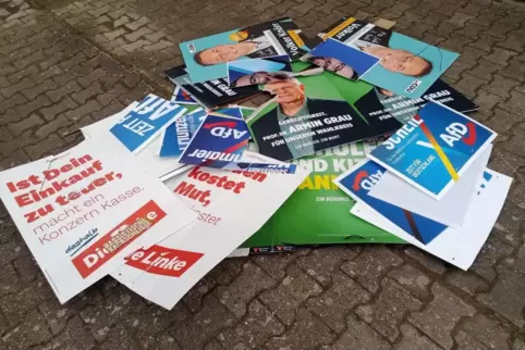 Momentaufnahme in Beindersheim: Diese abgerissenen Wahlplakate habe der Bauhof an einem einzigen Tag eingesammelt, sagt Bürgerme