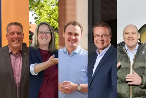 Bewerben sich um das Landratsamt im Rhein-Pfalz-Kreis: Volker Knörr, Bianca Staßen, Maurice Kuhn, Ralf Marohn und Joachim Paul (