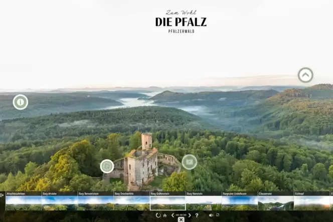 Traumhafte Aussichten: die Burgruine Gräfenstein bei Merzalben, wie sie in der 360-Grad-Ansicht auftaucht.