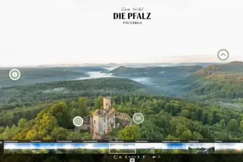Traumhafte Aussichten: die Burgruine Gräfenstein bei Merzalben, wie sie in der 360-Grad-Ansicht auftaucht.