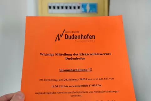 Mit diesem Schreiben informieren die Gemeindewerke Dudenhofen über die Stromabschaltung. 