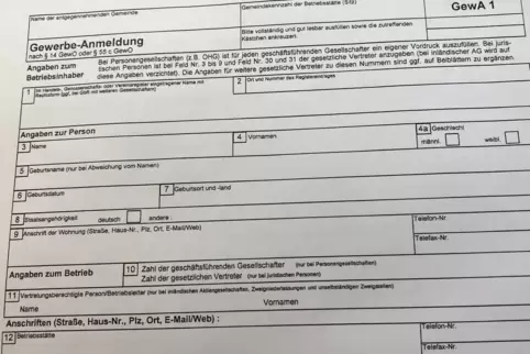 Gewerbeanmeldung: etliche Fragen der Behörde.