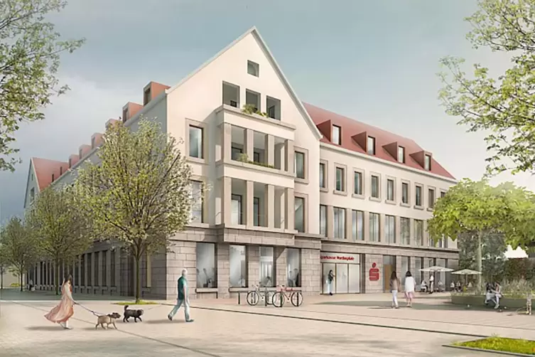 Architektenzeichnung: So soll das Sparkassen-Quartier nach der Fertigstellung im Jahr 2027 aussehen.