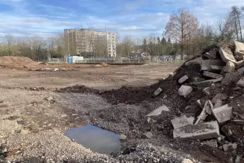 Die Arbeiten begannen im Herbst mit dem Abriss der Tartanbahn und der asphaltierten Sportfelder.
