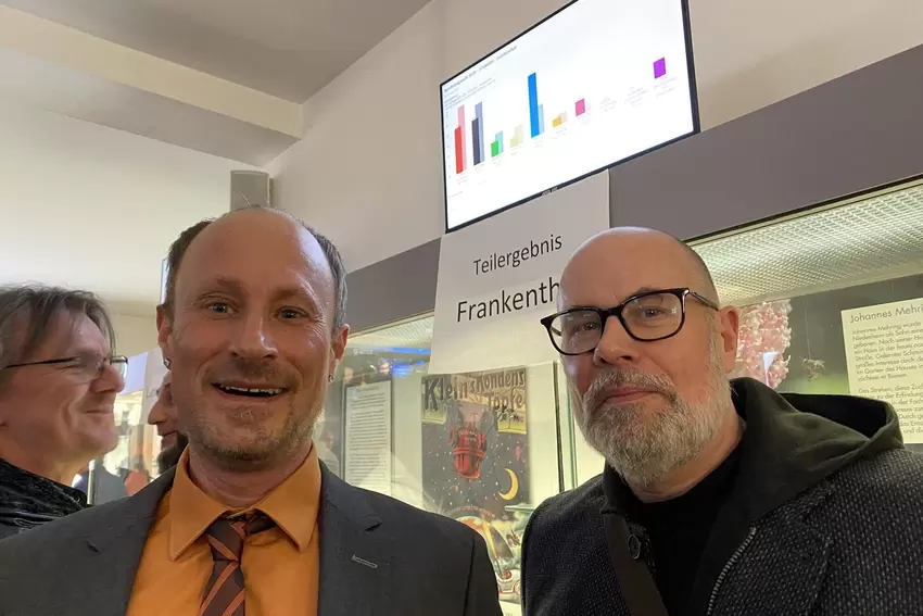 Zufriedene Mienen bei den AfD-Vorsitzenden Johannes Thiedig (links) und Frank Marx.