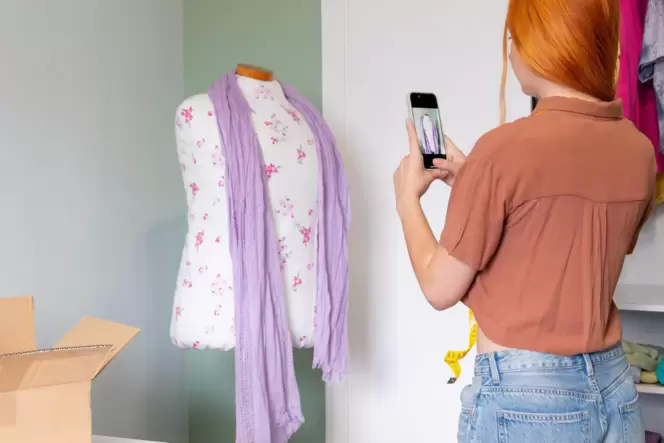 Kleidung anschauen, präsentieren, sie mit dem Smartphone fotografieren – und dann verkaufen und an die Kundin oder den Kunden br