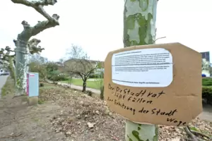 Abgeräumt: Bürgerprotest gegen Baumfällungen im Feuerbachpark. Abgeräumt: Bürgerprotest gegen Baumfällungen im Feuerbachpark.