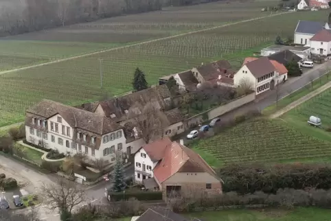 In der idyllischen Klosterstraße in Edenkoben liegen Herrenhaus (links unten) und Künstlerhaus (rechter Bildrand) in Rufweite. 
