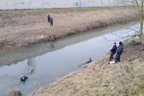 Zwei Polizeitaucher durchkämmten Anfang Februar den Hornbach nach Beweismitteln zu einem Fall im November. 