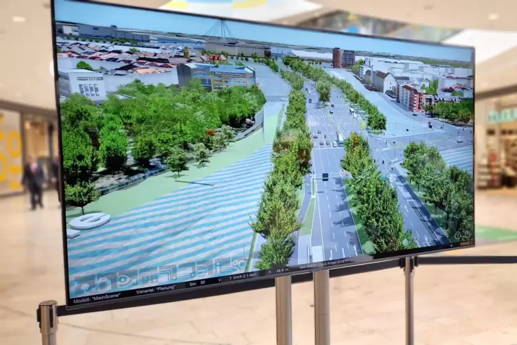 Simulation der Helmut-Kohl-Allee bei einem B&uuml;rgerforum in der Rhein-Galerie.