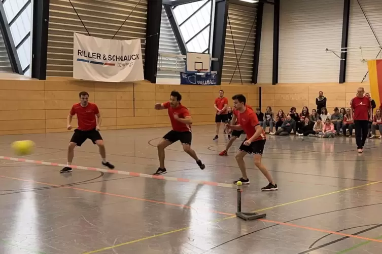 Die Prellball-Herren des TV Rieschweiler (in roten Trikots) spielten eine klasse DM-Endrunde und gewannen Silber.